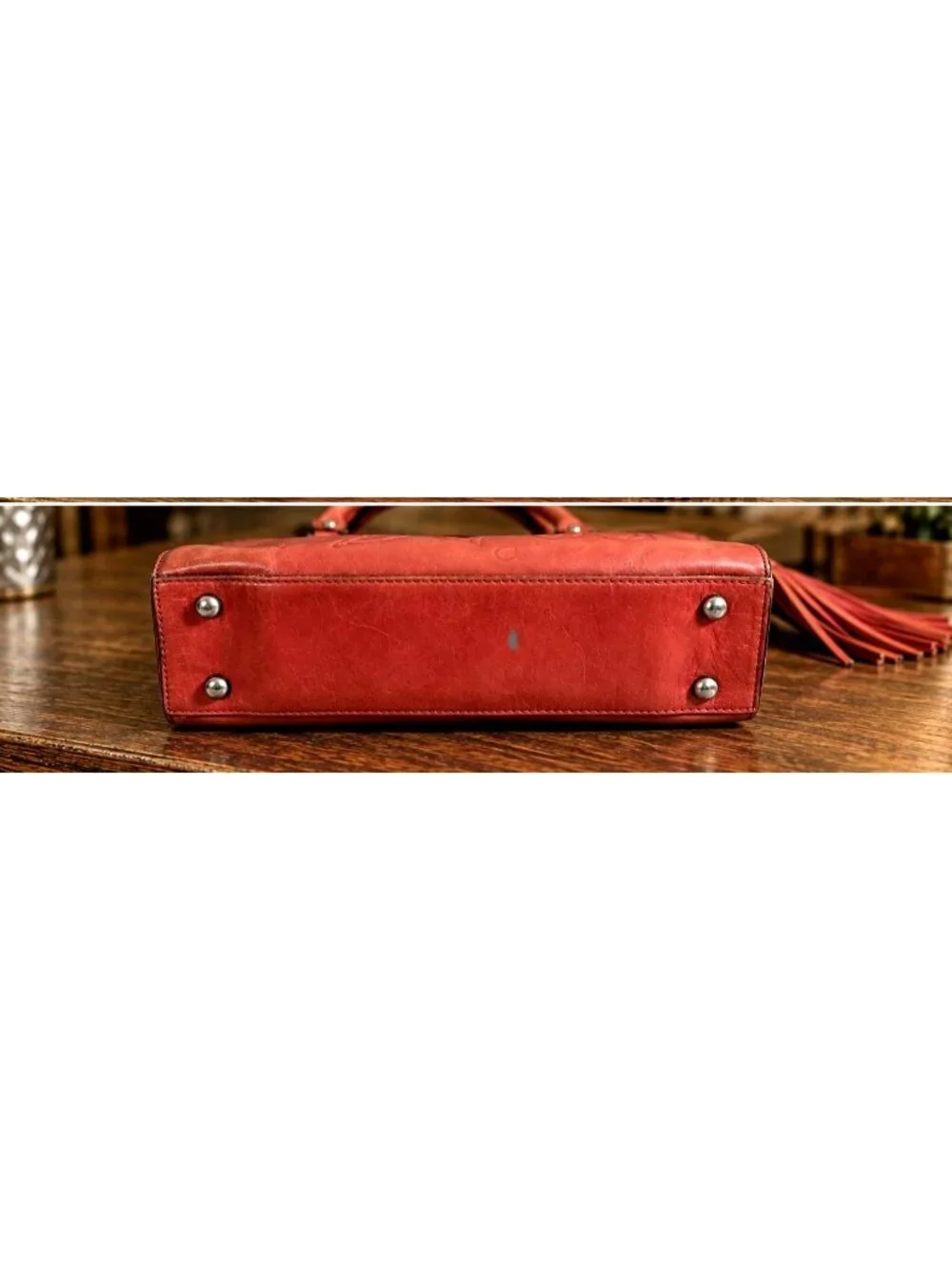 Patricia Nash Rienzo Satchel Rose Tooled Red Ochre Leather Tassel Handbag Purse